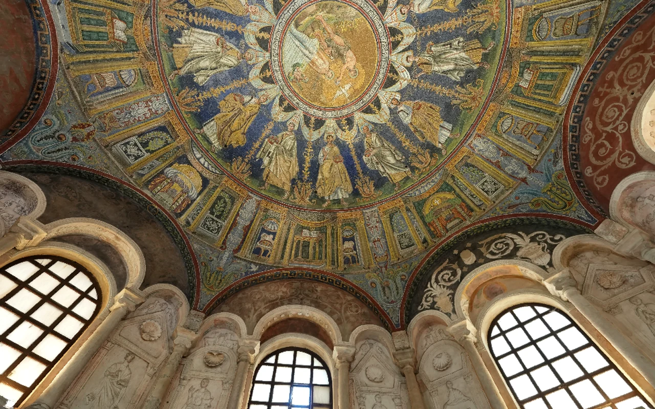 Ceiling mosaics inside the Arian Baptistery in Ravenna